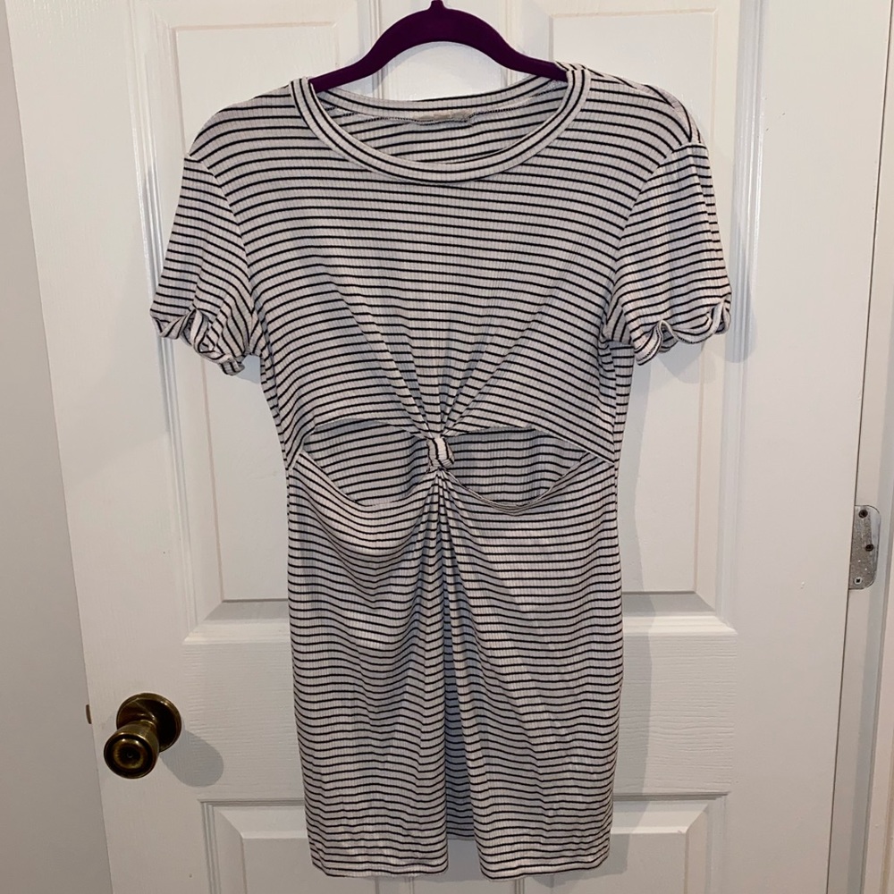White/Navy Blue Striped Mini Dress